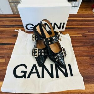 NWT - Ganni Feminine Buckle Ballerinas - Black Croc - 39